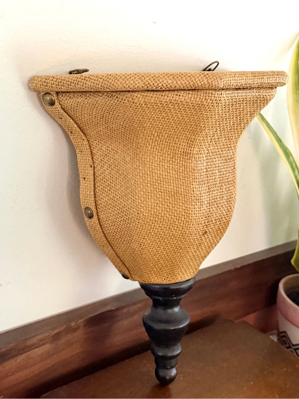 Burlap Covered Studded Vintage Style Wall Shelf Pocket Wall Shelf 11”x10”x5”